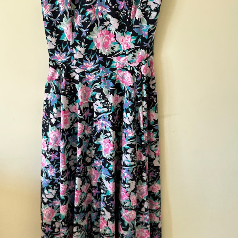 Vintage 80S Laura Ashley Black Cottagecore Floral Cotton Sundress US6 Sleeveless - Picture 9 of 14